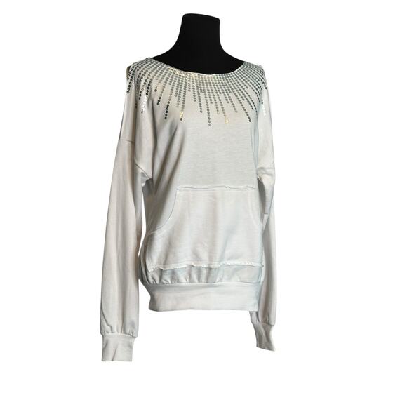 Wet Seal white embellished cold shoulder long sleeves sweatshirt size M - Picture 10 of 16